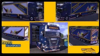 Мод "Скин Transporte EWERS для Scania и прицепа" для Euro Truck Simulator 2